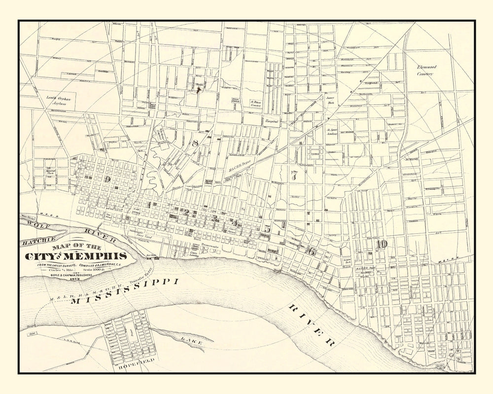 Vintage Map of Memphis, Tennessee 1872 print style example