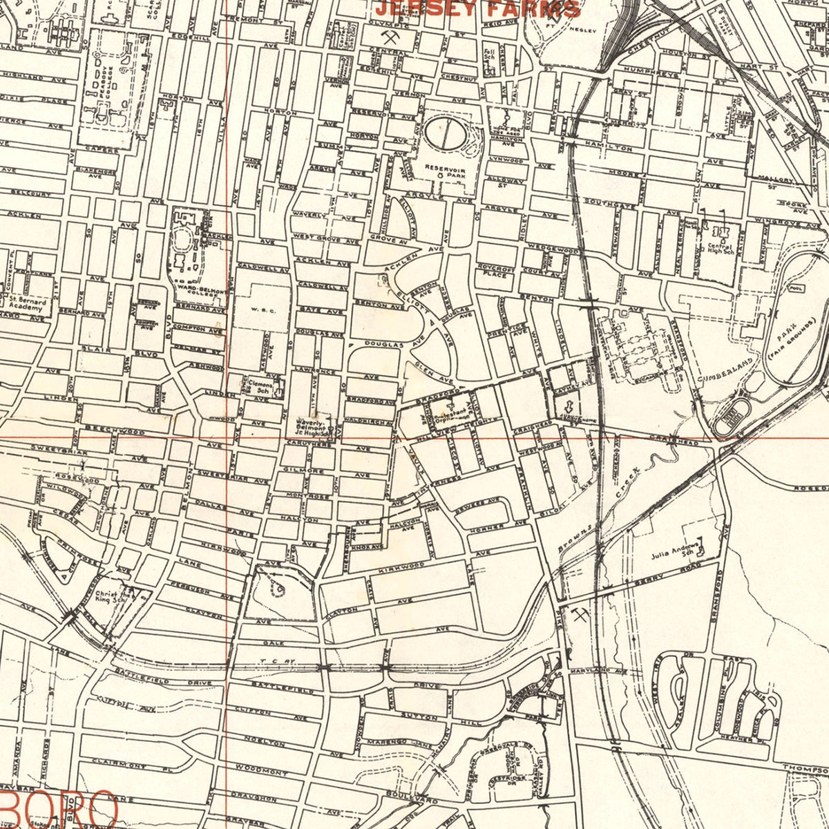 Restored historic details from the 1947 city map of Nashville, Tennessee