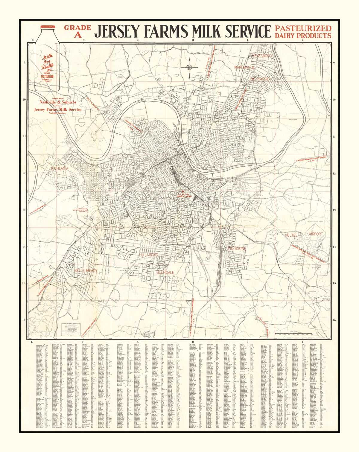 Preview of Vintage Map of Nashville, Tennessee 1947