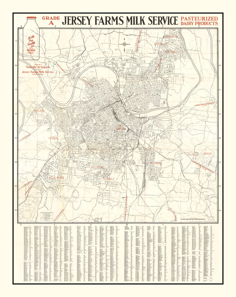 Size comparison using Vintage Map of Nashville, Tennessee 1947