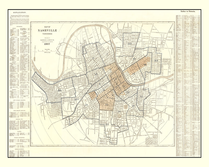 Size comparison using Vintage Map of Nashville, Tennessee 1907