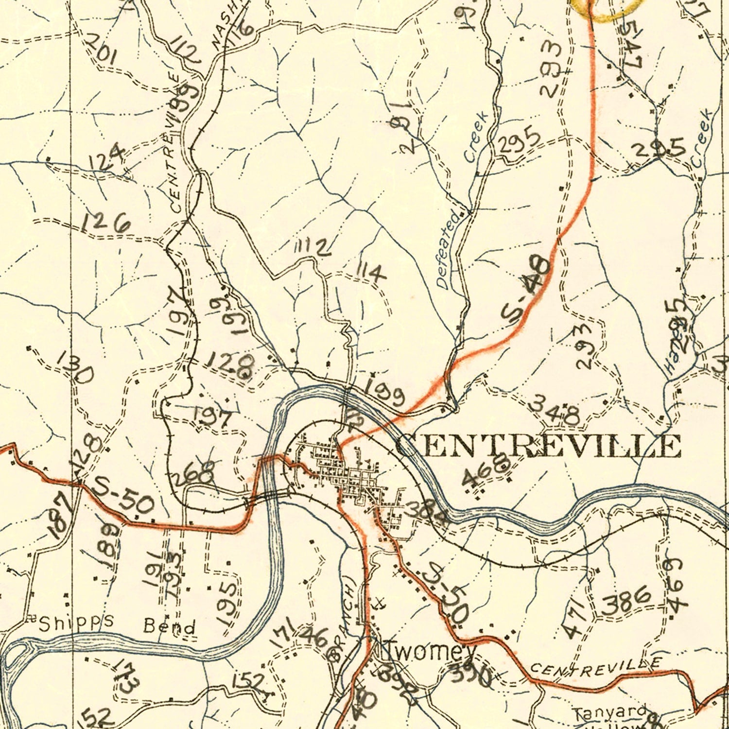 Restored historic details from the 1926 county map of Hickman County, Tennessee