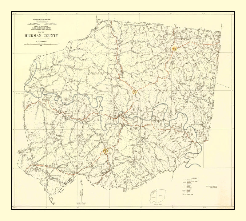 Size comparison using Vintage Map of Hickman County, Tennessee 1926