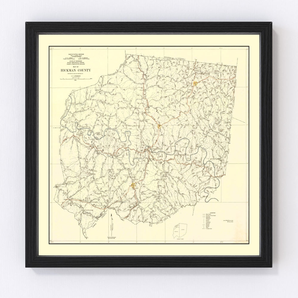 Hickman County Vintage Map 1926