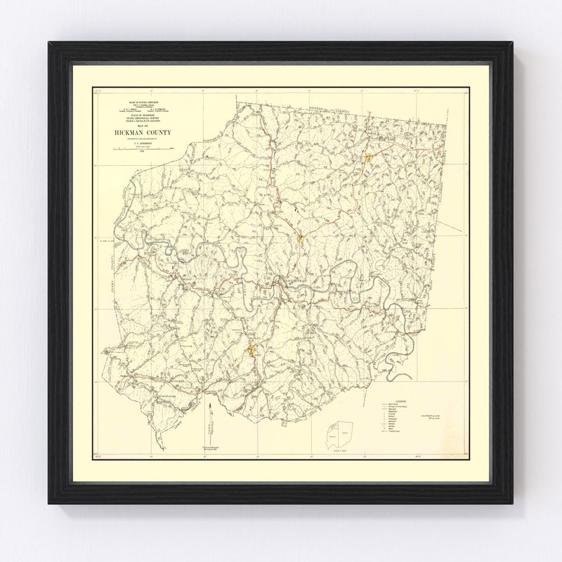 Vintage Map of Hickman County, Tennessee 1926