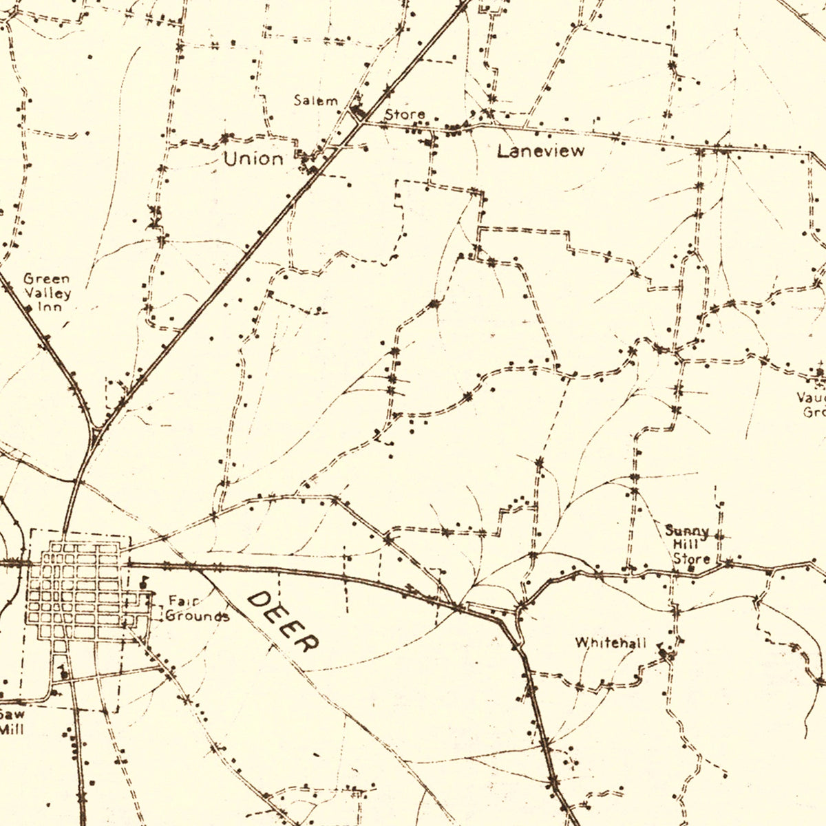 Restored historic details from the 1937 county map of Gibson County, Tennessee