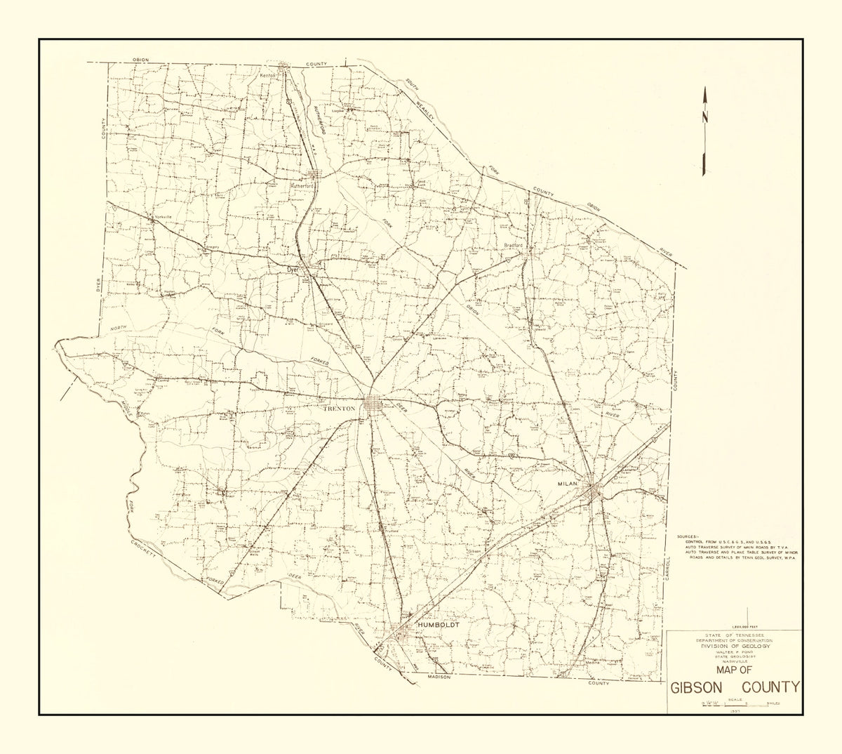 Preview of Vintage Map of Gibson County, Tennessee 1937