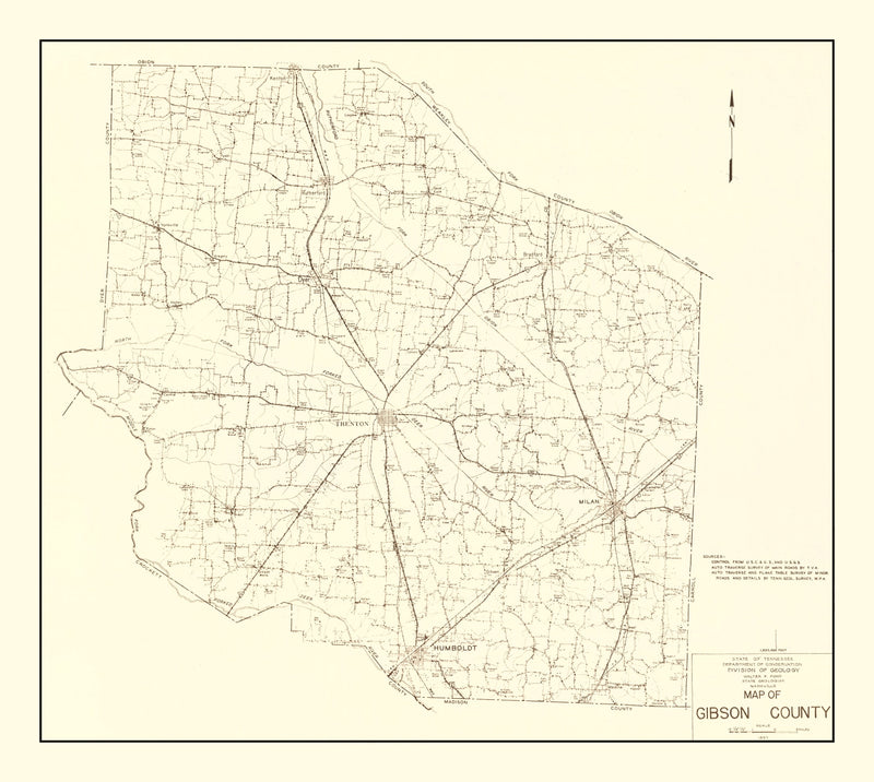 Size comparison using Vintage Map of Gibson County, Tennessee 1937