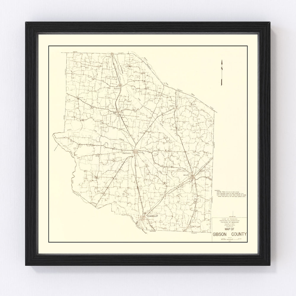 Gibson County Vintage Map 1937