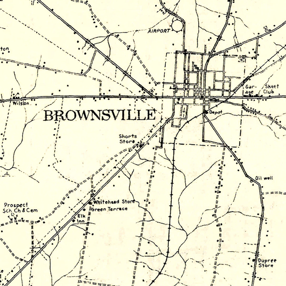 Restored historic details from the 1937 county map of Haywood County, Tennessee