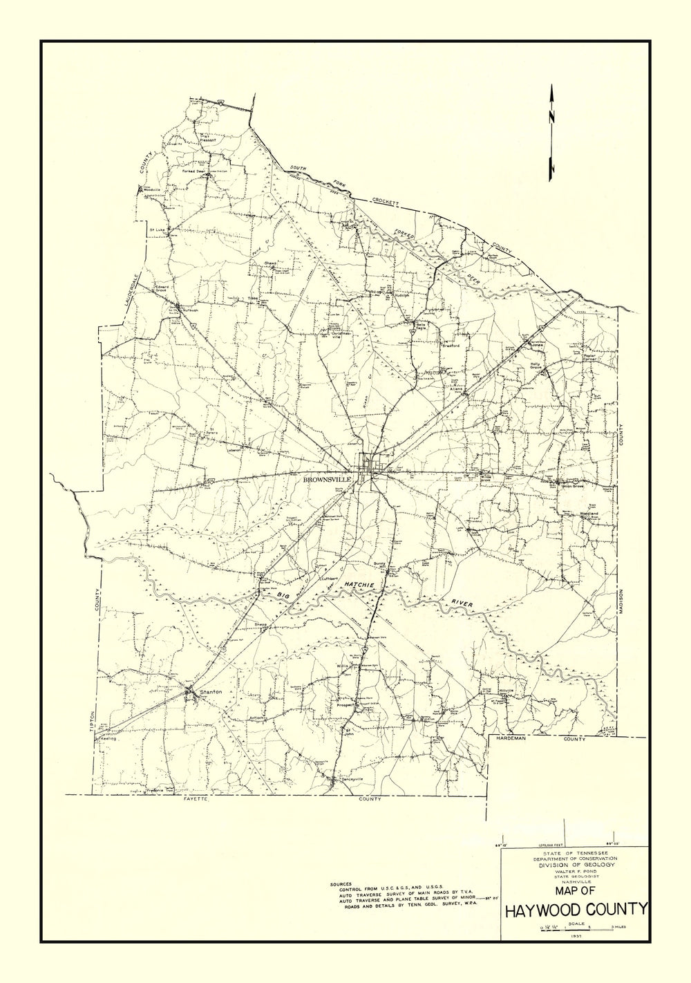 Vintage Map of Haywood County, Tennessee 1937 print style example