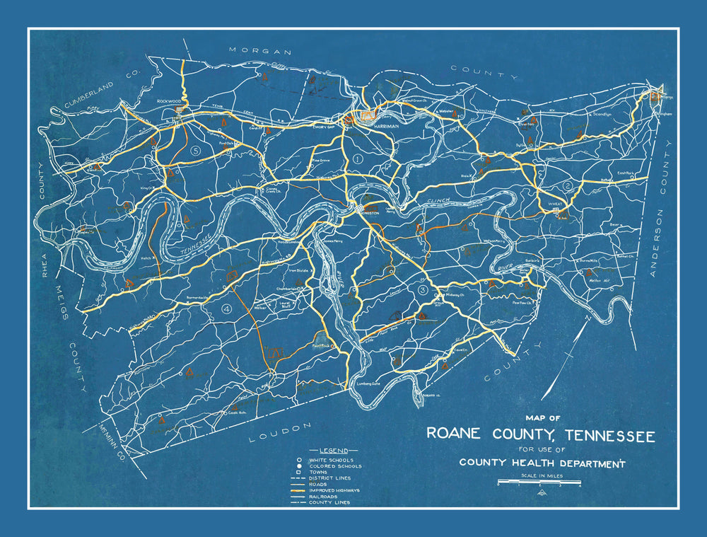 Vintage Map of Roane County, Tennessee 1930 print style example