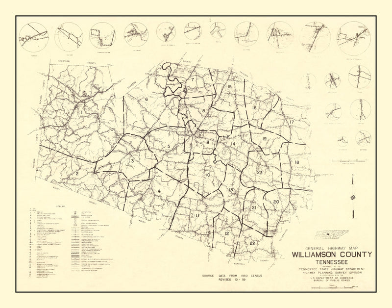 Size comparison using Vintage Map of Williamson County, Tennessee 1959