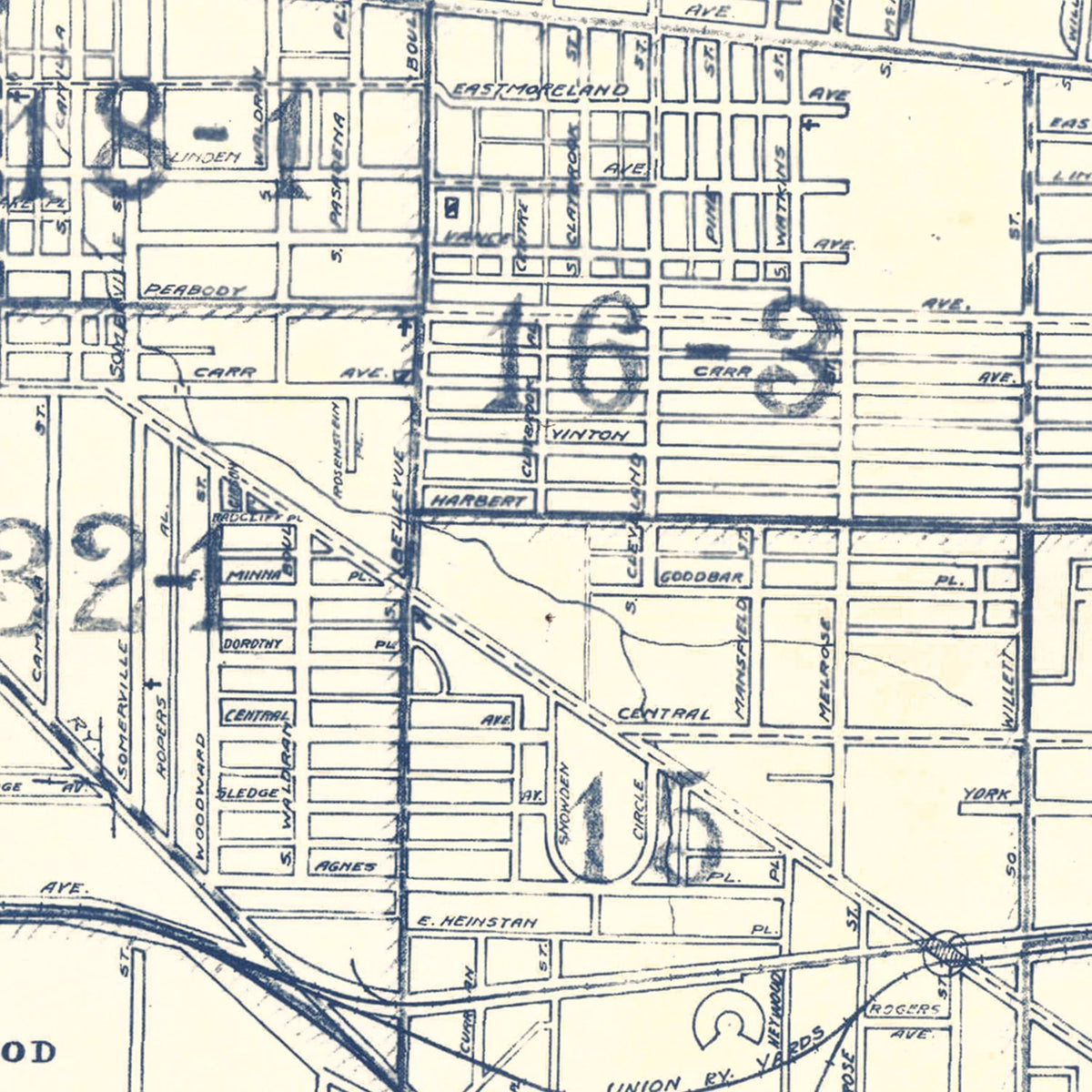 Restored historic details from the 1919 city map of Memphis, Tennessee