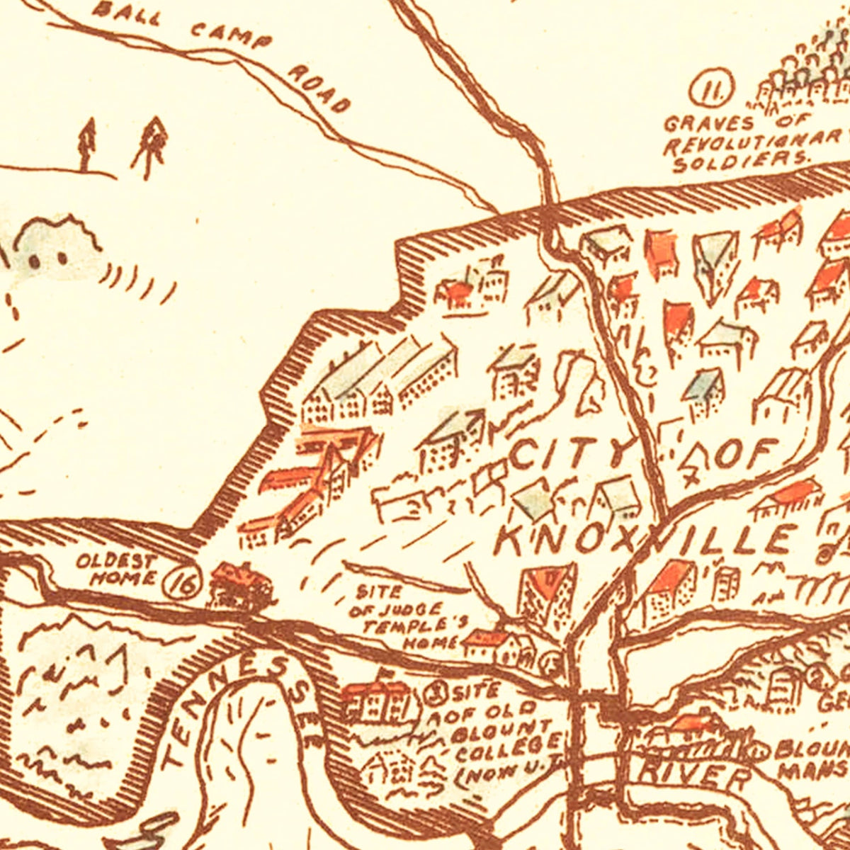 Restored historic details from the 1937 county map of Knox County, Tennessee