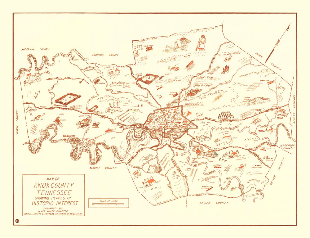 Vintage Map of Knox County, Tennessee 1937 print style example