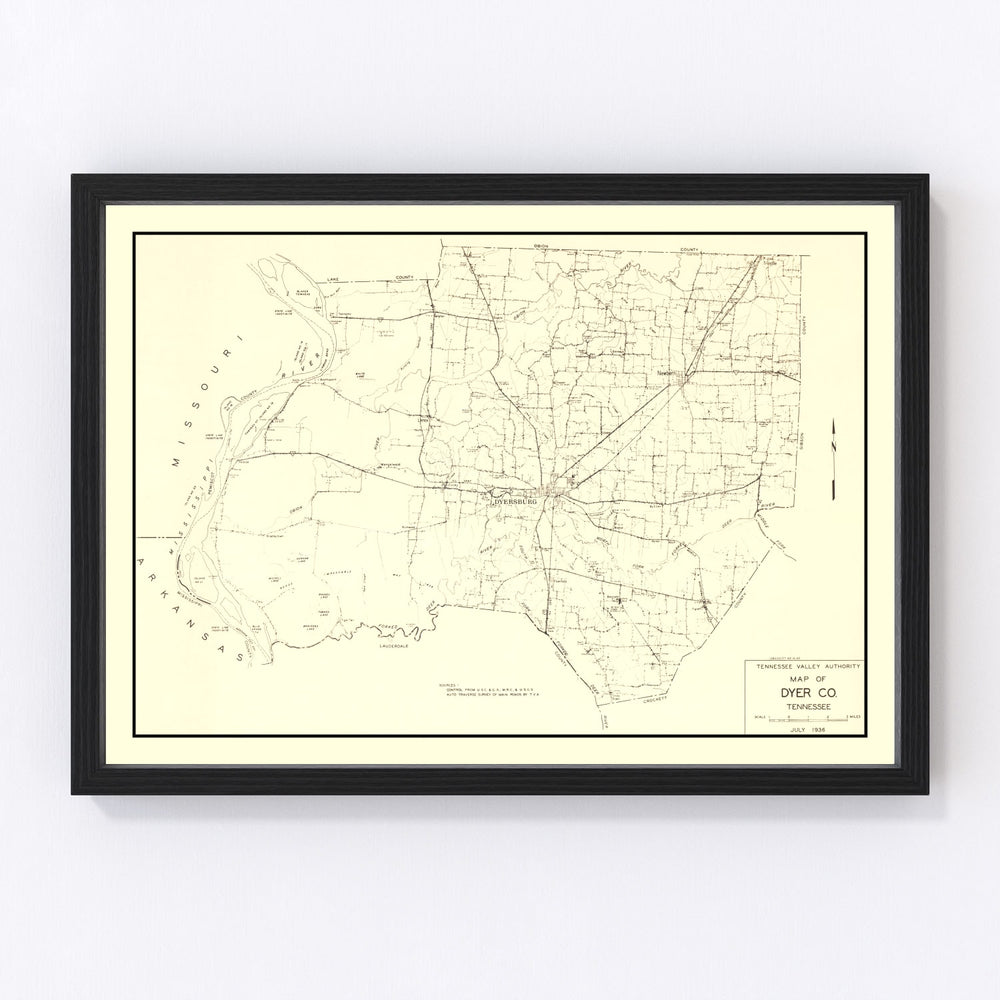 Dyer County Vintage Map 1936