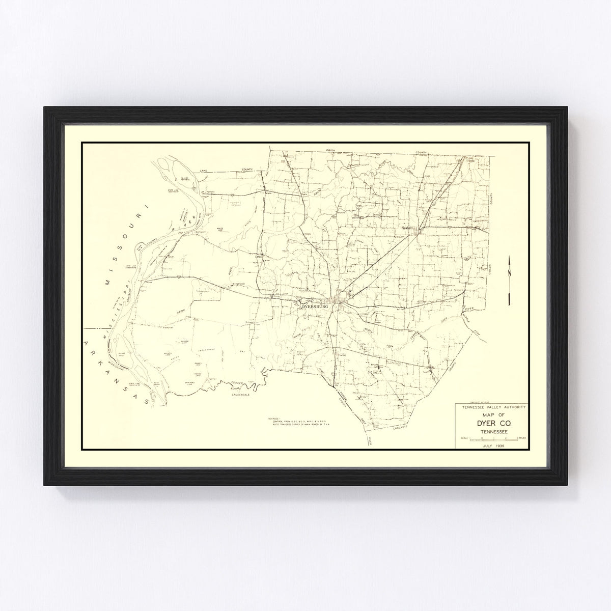 Dyer County Vintage Map 1936