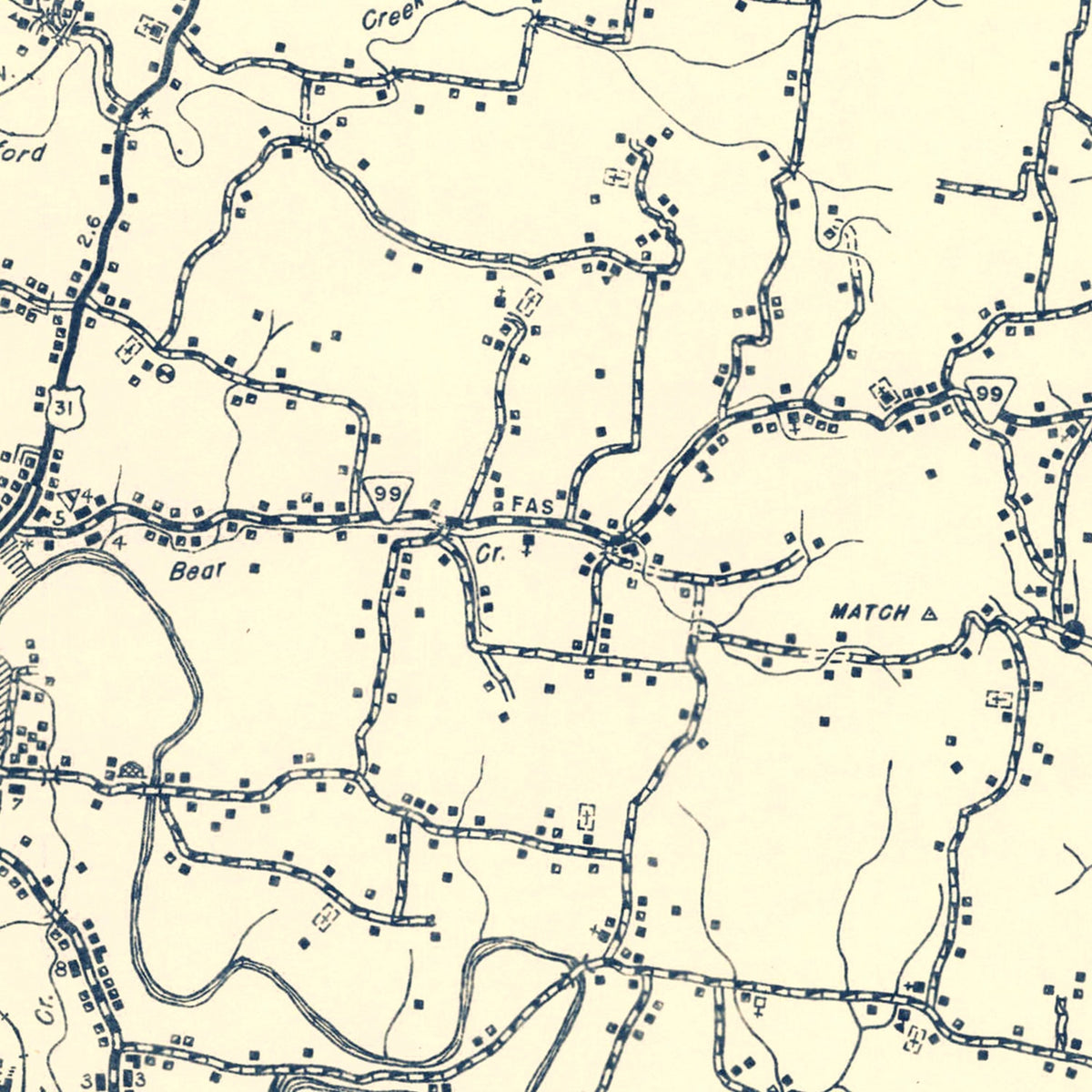 Restored historic details from the 1951 county map of Maury County, Tennessee