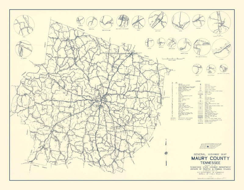 Size comparison using Vintage Map of Maury County, Tennessee 1951