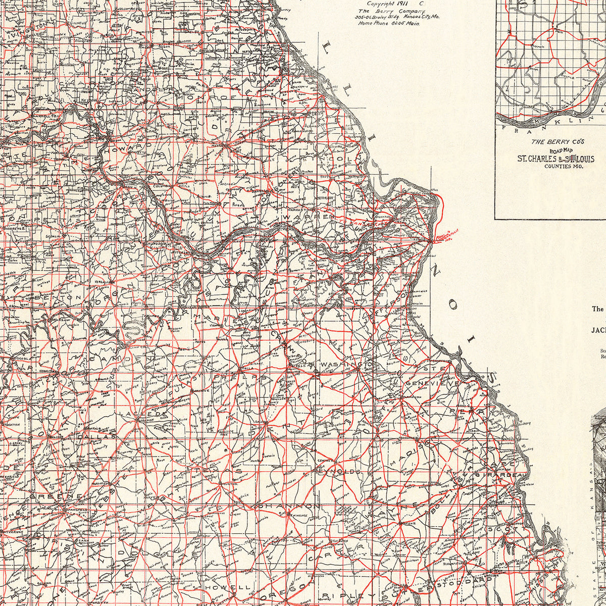 Restored historic details from the 1911 state map of County, Missouri