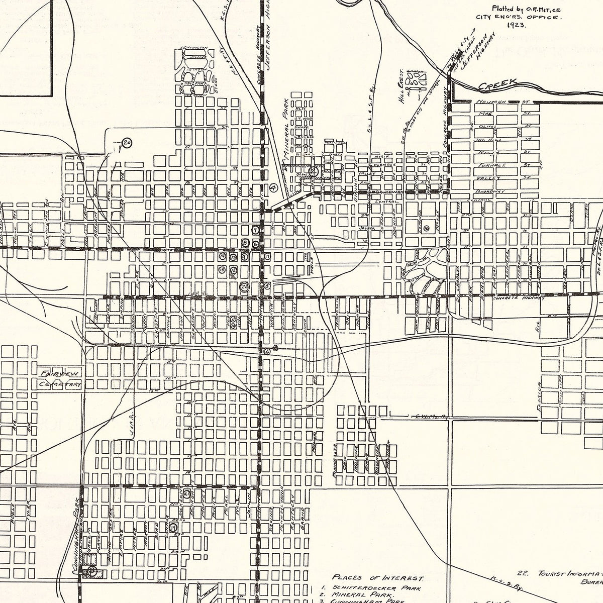 Restored historic details from the 1923 city map of Joplin, Missouri