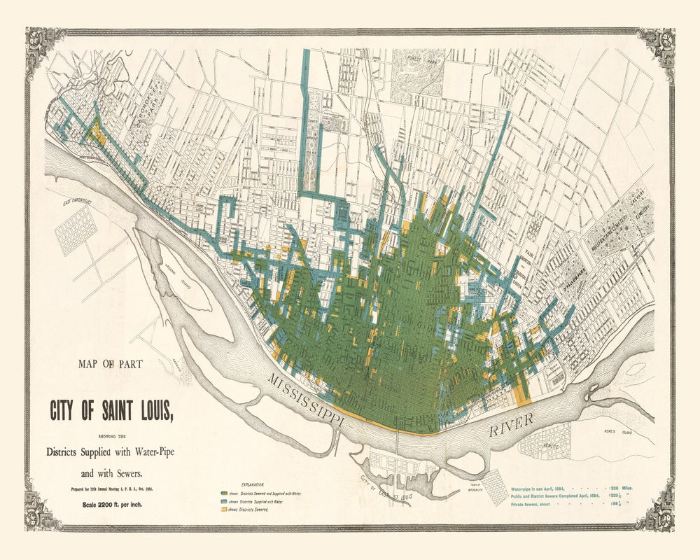 Vintage Map of Saint Louis, Missouri 1884 print style example