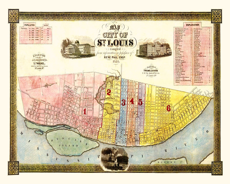 Size comparison using Vintage Map of Saint Louis, Missouri 1844