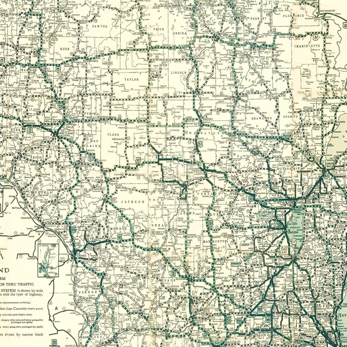 Restored historic details from the 1927 state map of County, Wisconsin