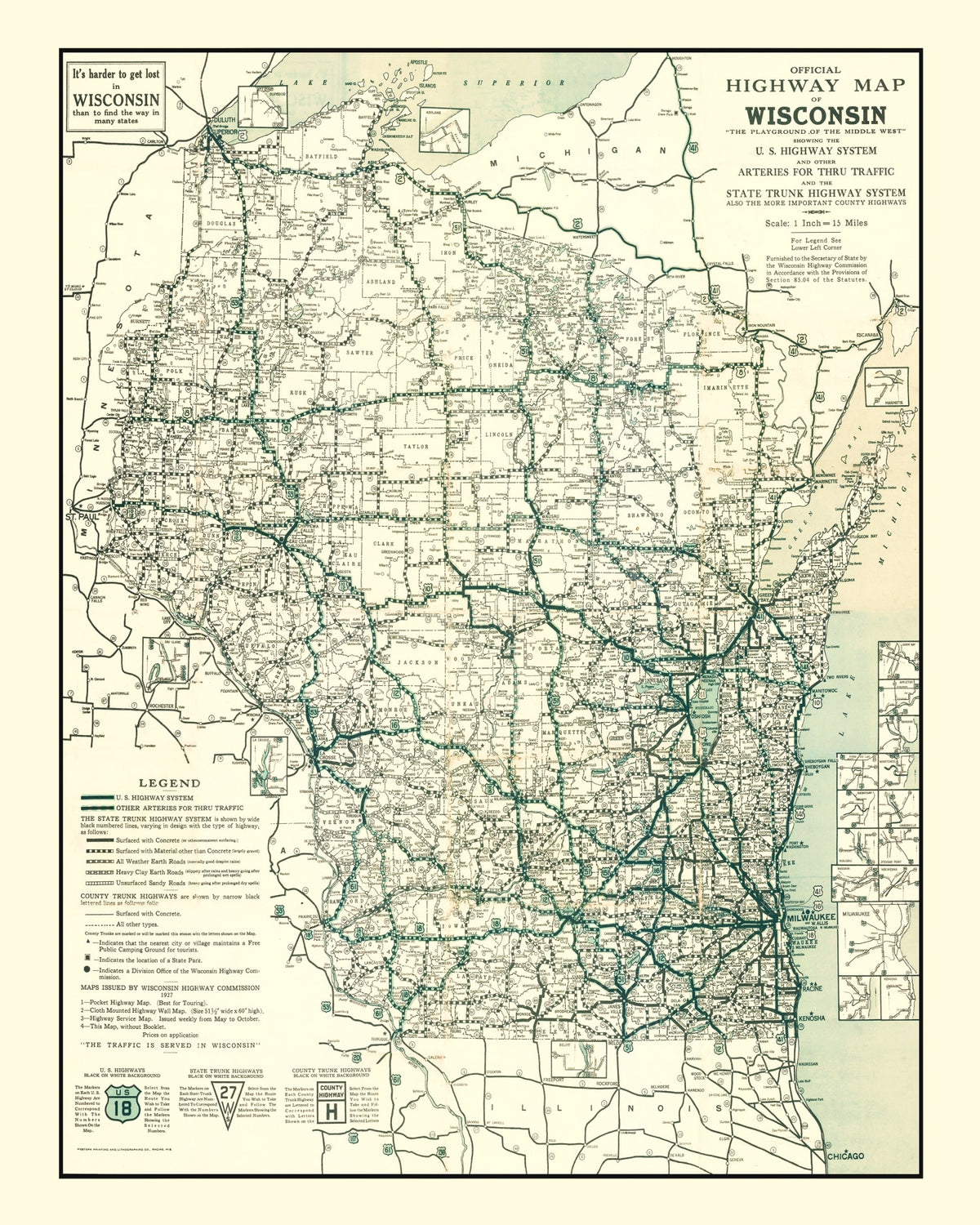Preview of Vintage Map of Wisconsin 1927