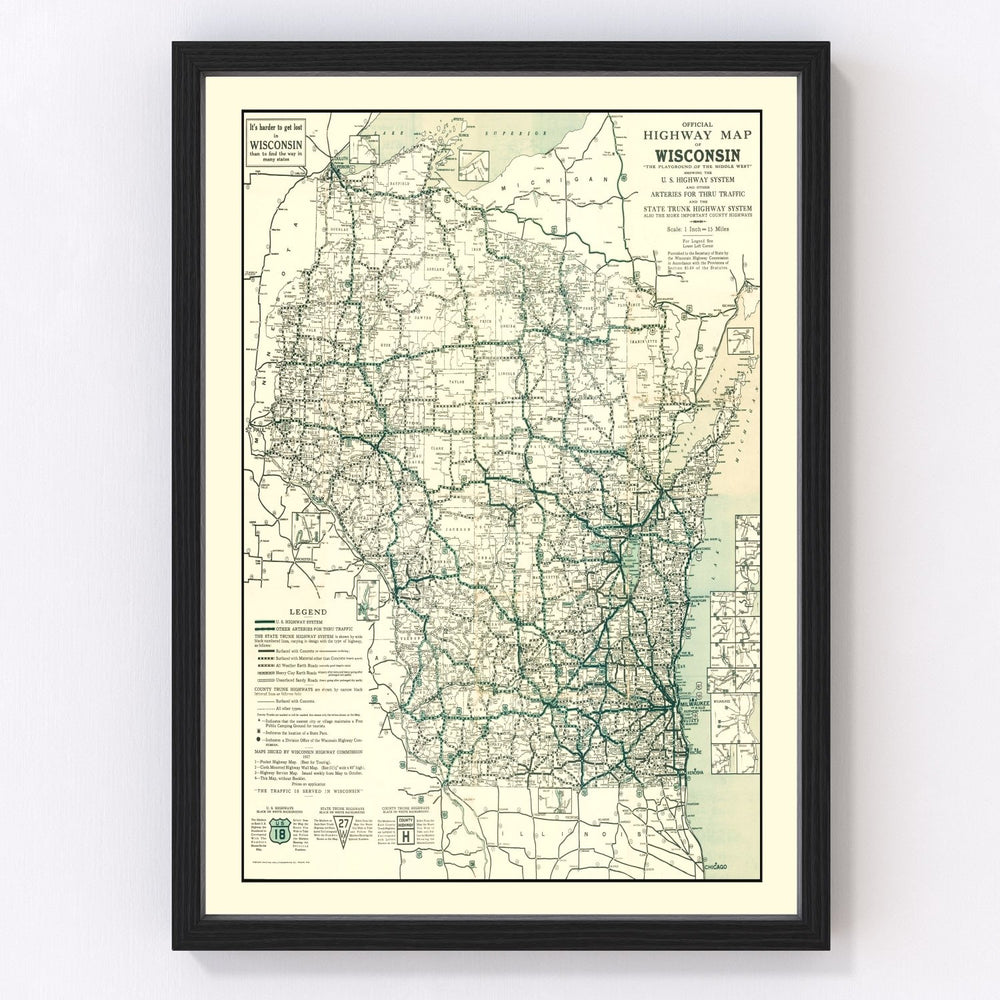 Wisconsin Vintage Map 1927