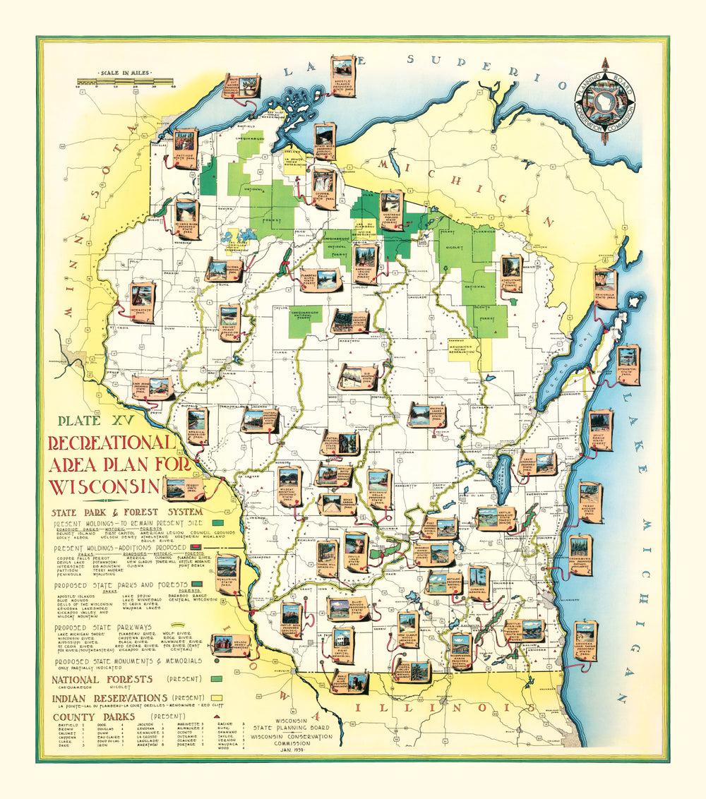 Vintage Map of Wisconsin 1939 print style example