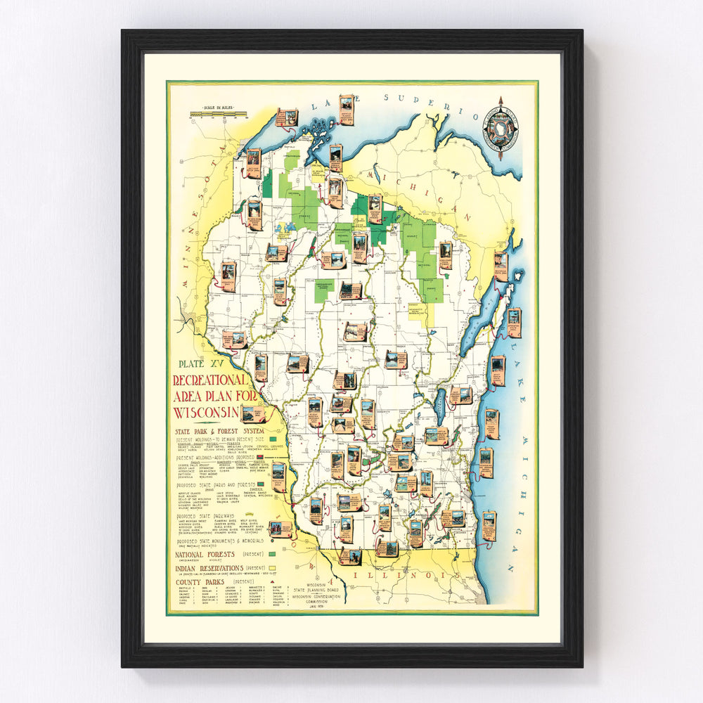 Wisconsin Vintage Map 1939