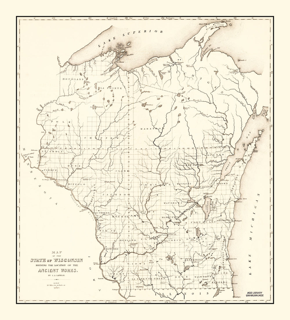 Vintage Map of Wisconsin 1855 print style example