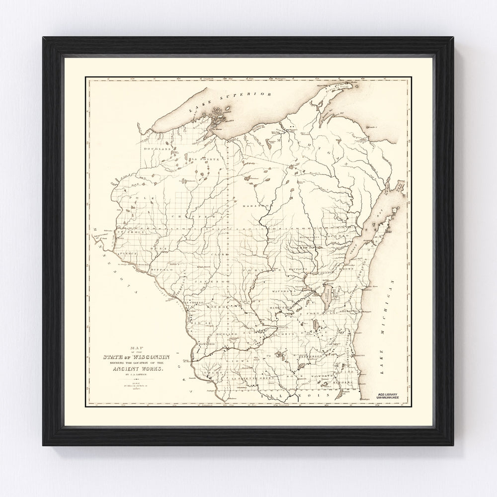 Wisconsin Vintage Map 1855