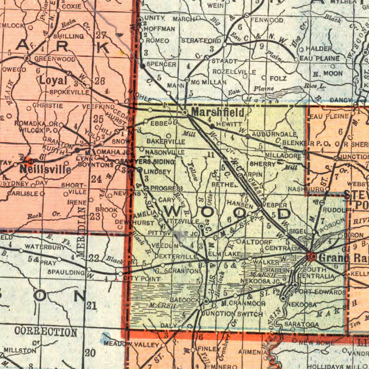 Restored historic details from the 1907 state map of County, Wisconsin