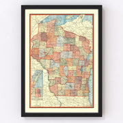 Wisconsin Vintage Map 1907