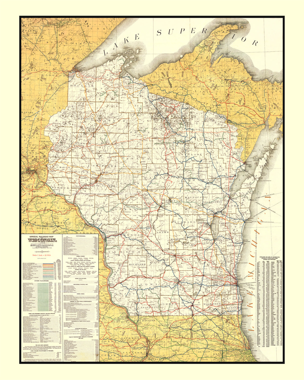Preview of Vintage Railroad Map of Wisconsin 1908