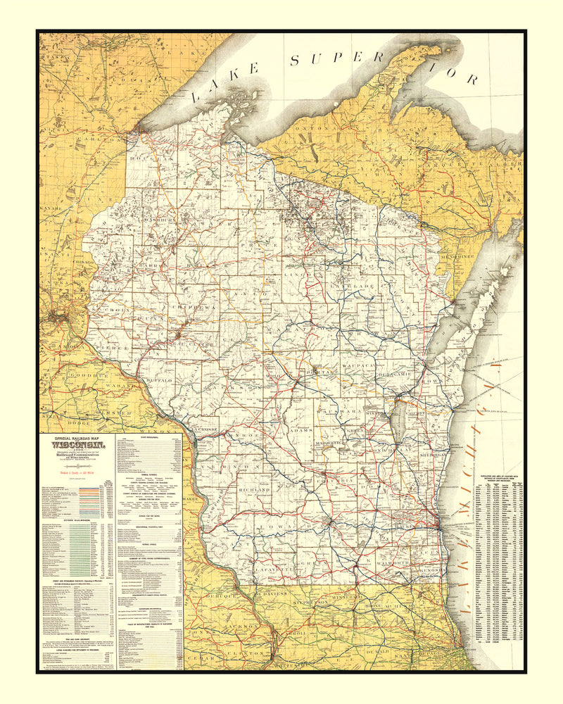 Size comparison using Vintage Railroad Map of Wisconsin 1908