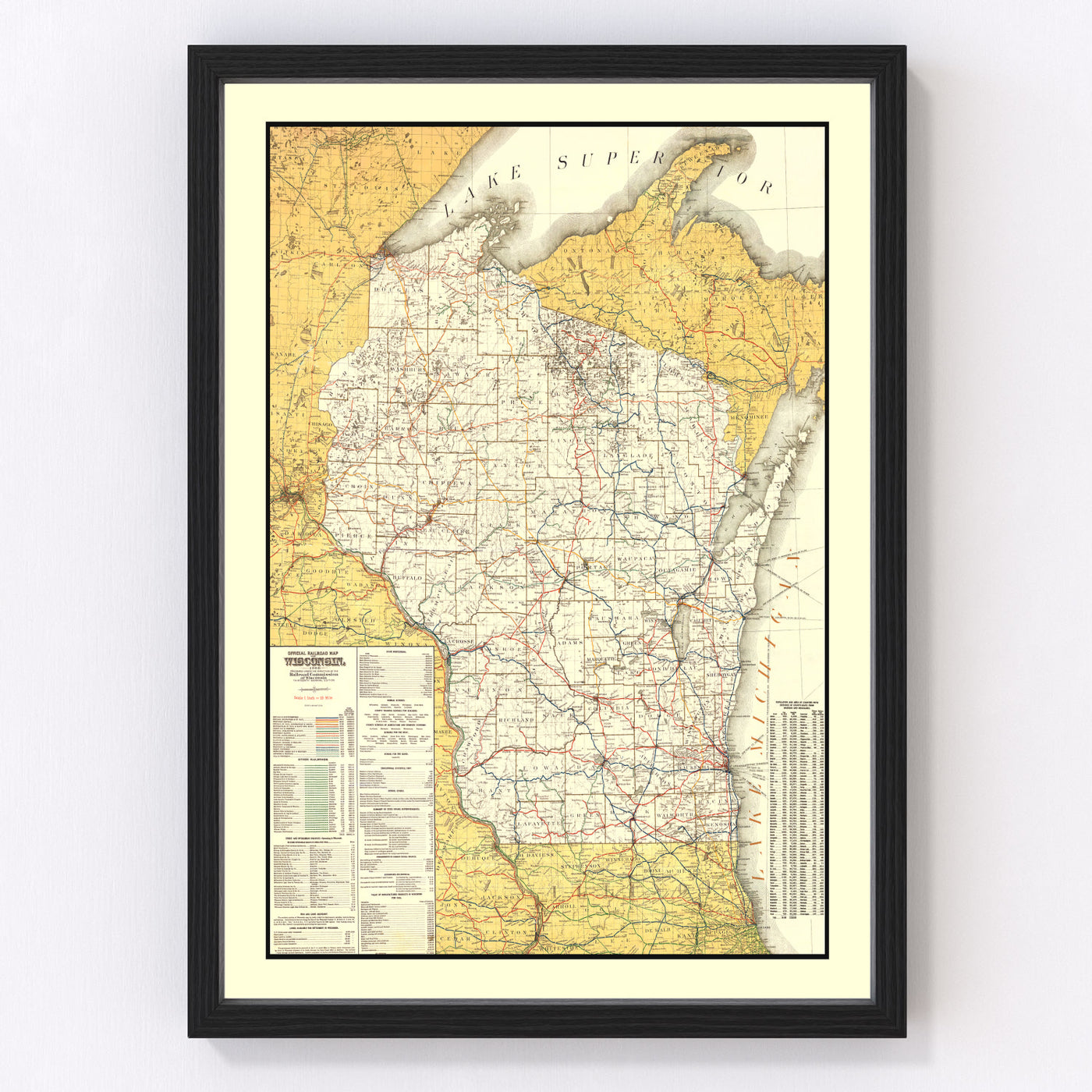 Wisconsin Vintage Map 1908