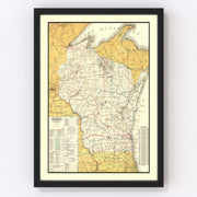 Wisconsin Vintage Map 1908