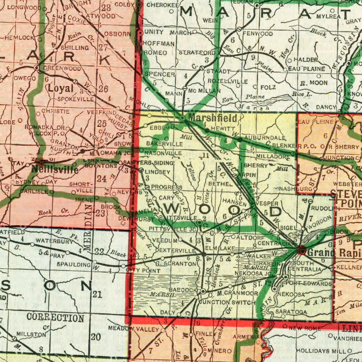 Restored historic details from the 1913 state map of County, Wisconsin