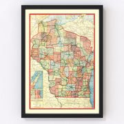 Wisconsin Vintage Map 1913