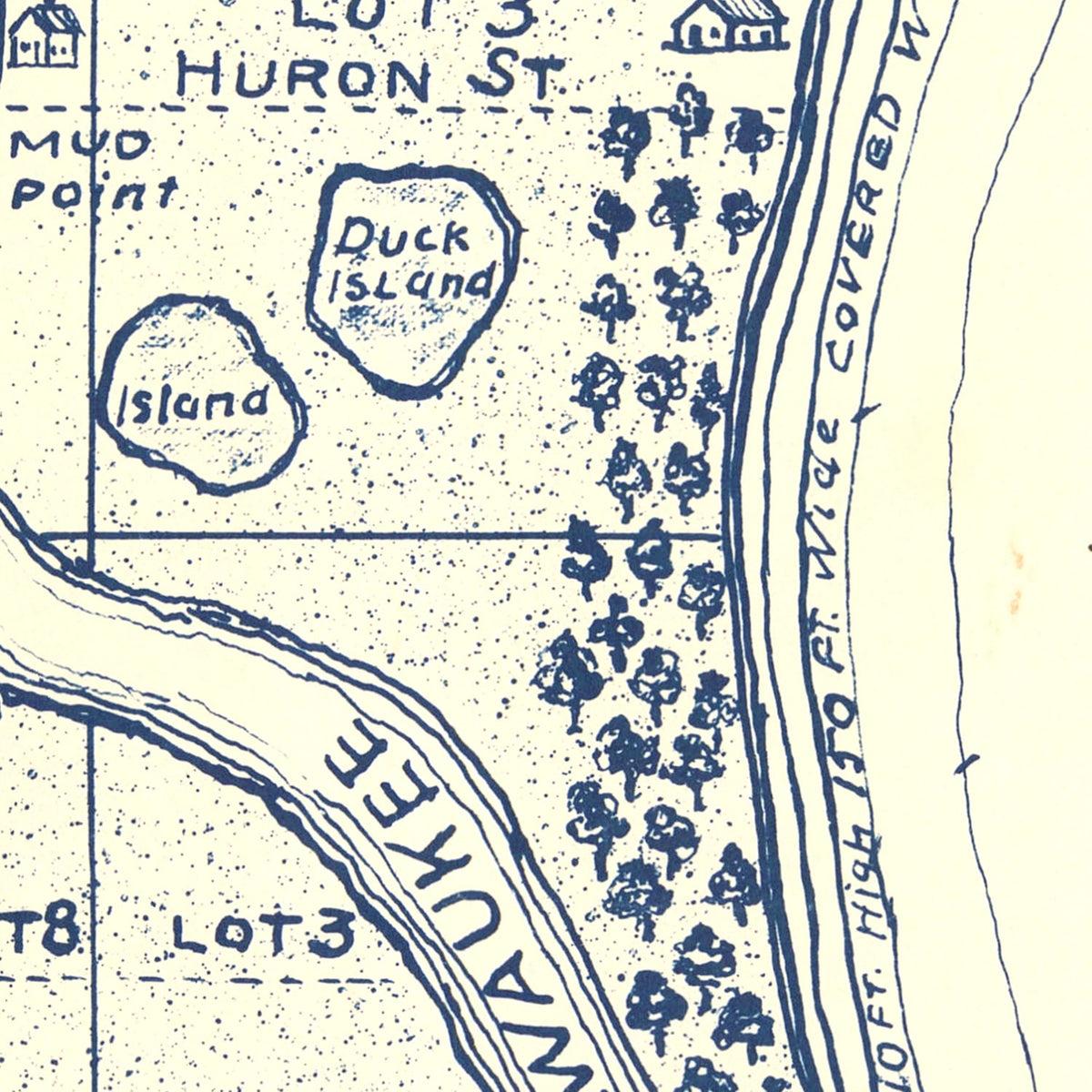 Restored historic details from the 1836 city map of Milwaukee, Wisconsin