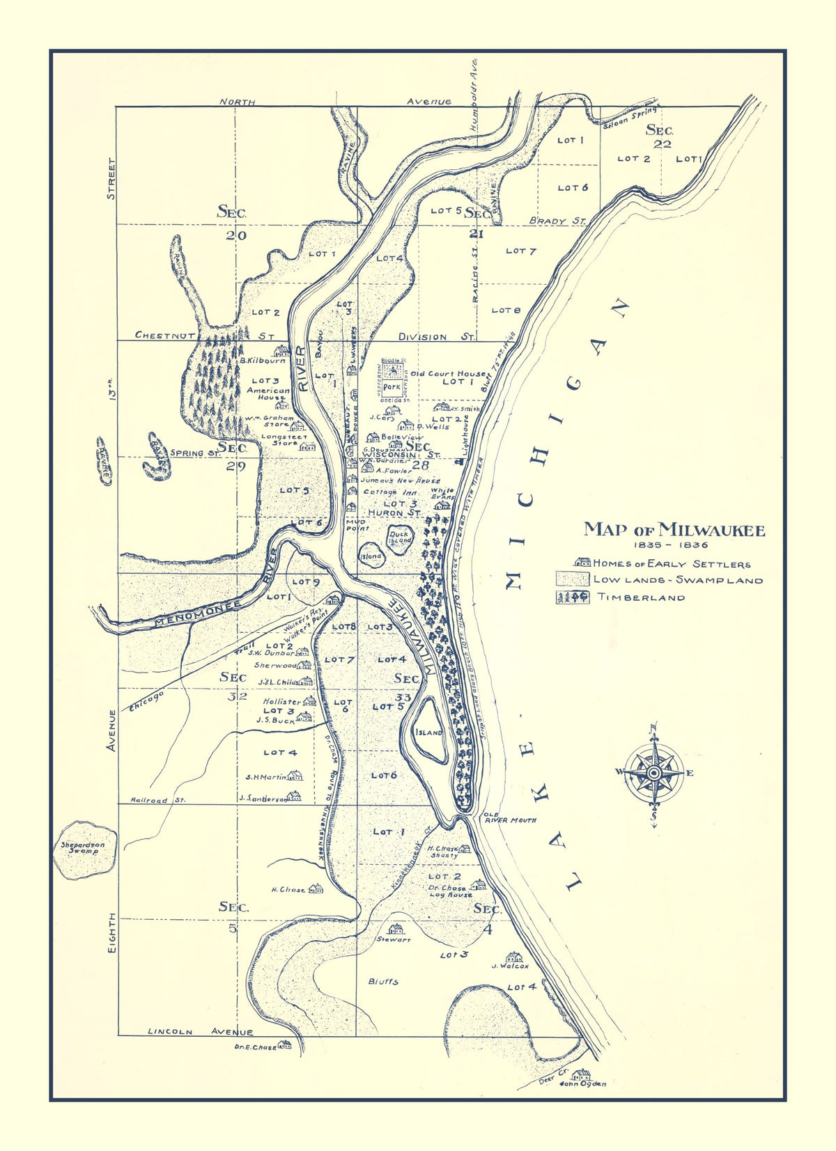 Preview of Vintage Map of Milwaukee, Wisconsin 1836