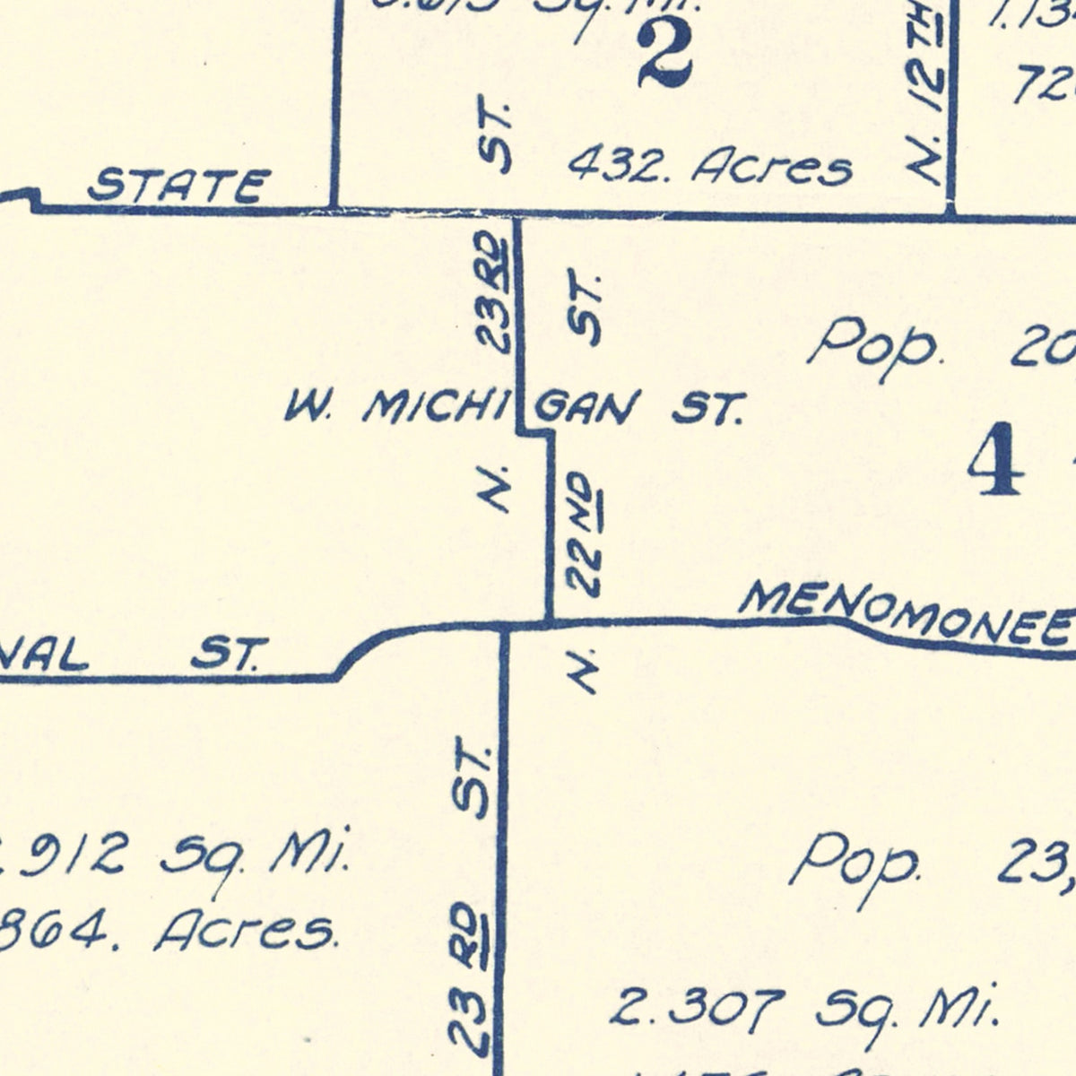 Restored historic details from the 1931 city map of Milwaukee, Wisconsin