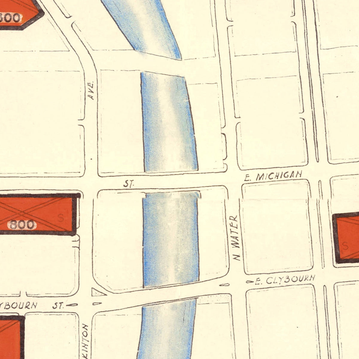 Restored historic details from the 1957 city map of Milwaukee, Wisconsin