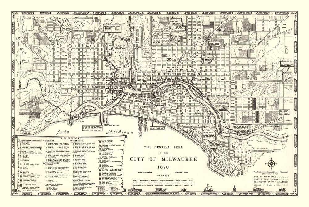 Vintage Map of Milwaukee, Wisconsin 1870 print style example