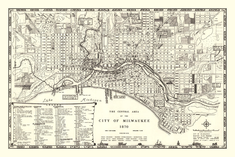 Size comparison using Vintage Map of Milwaukee, Wisconsin 1870