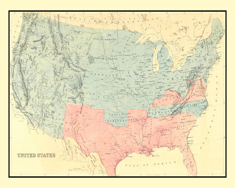 Size comparison using Vintage Republican Sweep of United States Map 1894